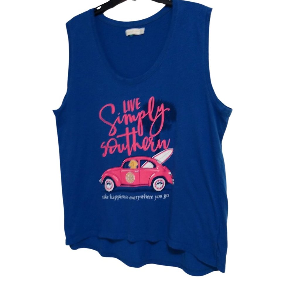 Simply Southern Pink VW with Dog on Blue Tank in XXL